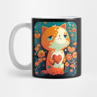 Orange Cat Heart In The Garden Waiting Love Mug